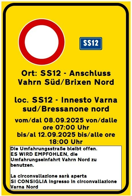 AGGIORNAMENTO! Chiusura stradale al raccordo di Varna – Il Comune informa