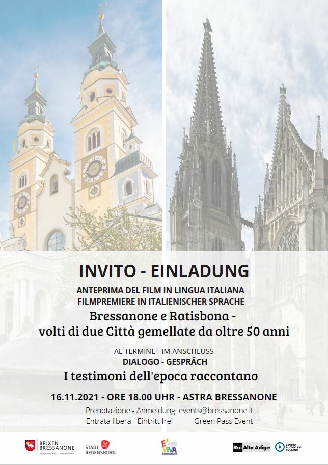 INVITO all'anteprima del film: "Ratisbona e Bressanone – volti di due città gemellate da oltre 50 anni"